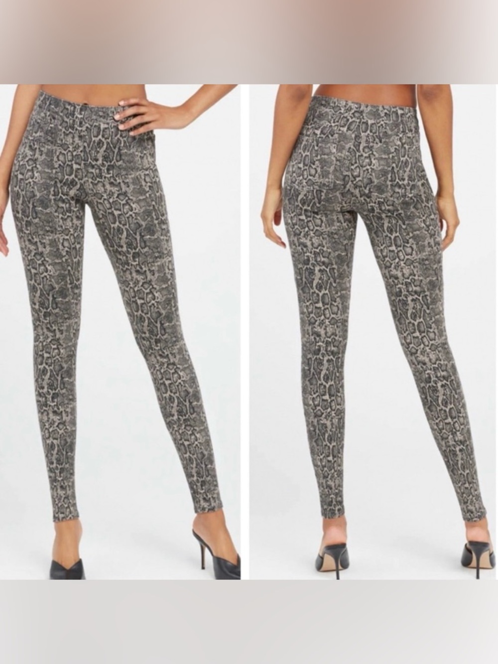 Spanx Leggings Jean-ish Animal Print Snake Gray 2 Pockets Women's Small